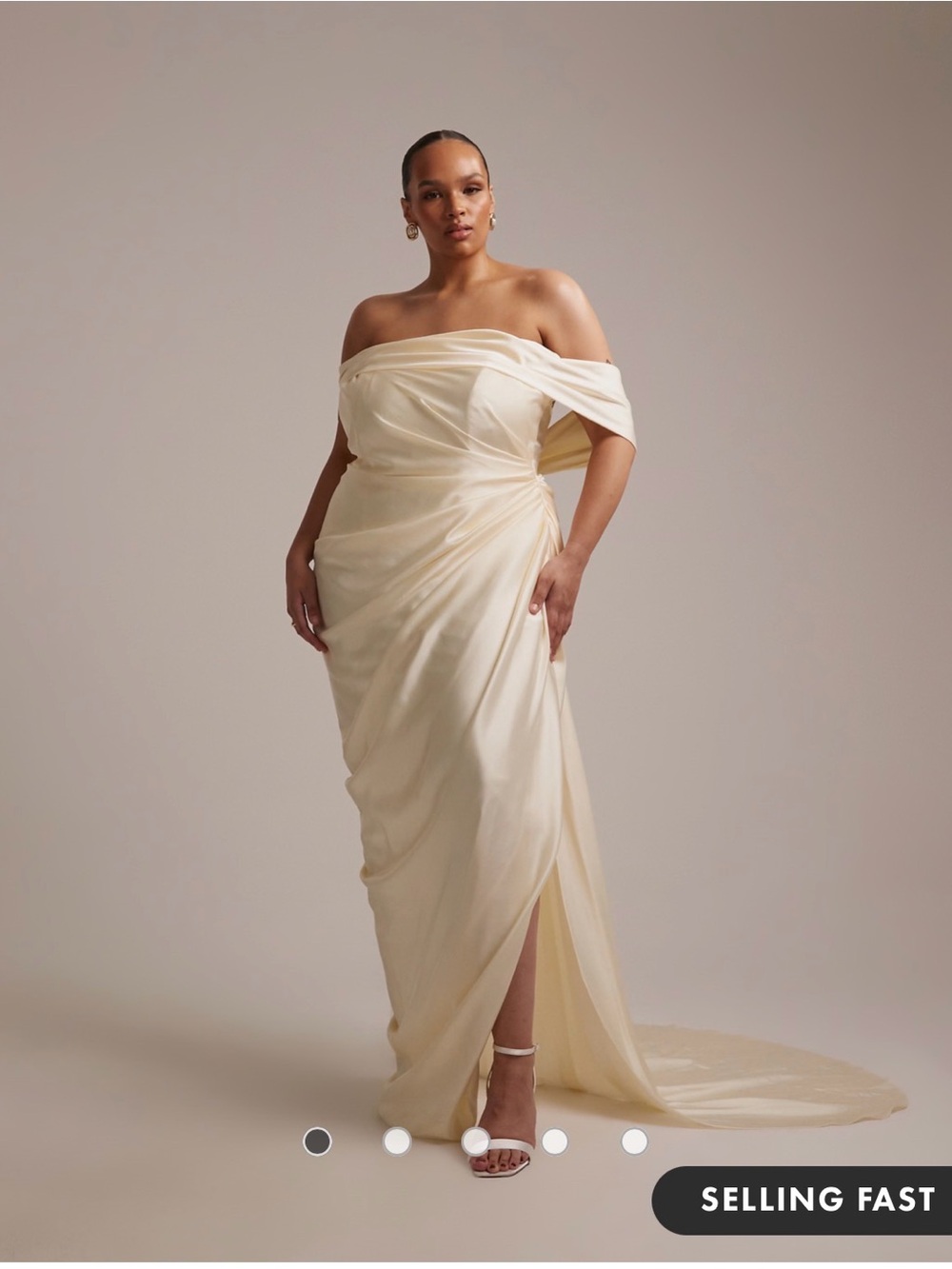 ASOS Curve Off-Shoulder Cream Draped Gown